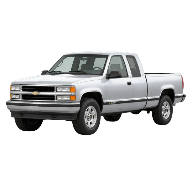 Chevrolet C20 1997 prata, vista dianteira em três quartos (voltada para a esquerda)