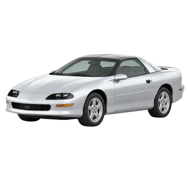 Chevrolet Camaro 1997 en plateado, vista frontal tres cuartos (hacia la izquierda)