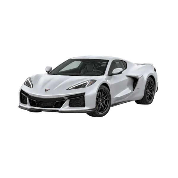Chevrolet Corvette E-Ray 2024 en plateado, vista frontal tres cuartos (hacia la izquierda)