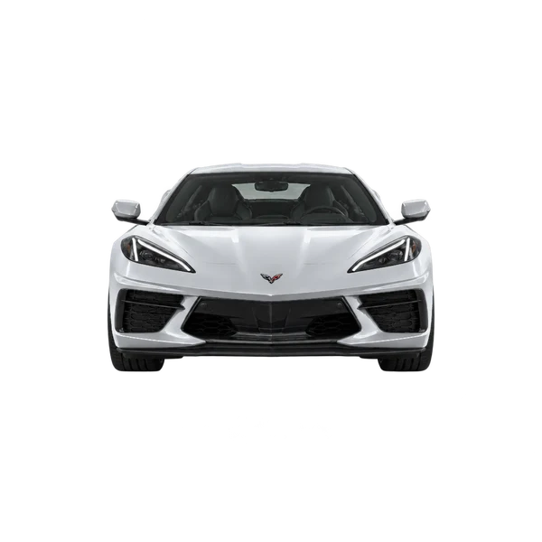 Chevrolet Corvette E-Ray 2025 en plateado, vista frontal