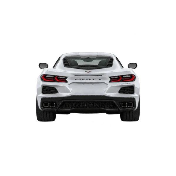 Chevrolet Corvette E-Ray 2025 en plateado, vista trasera