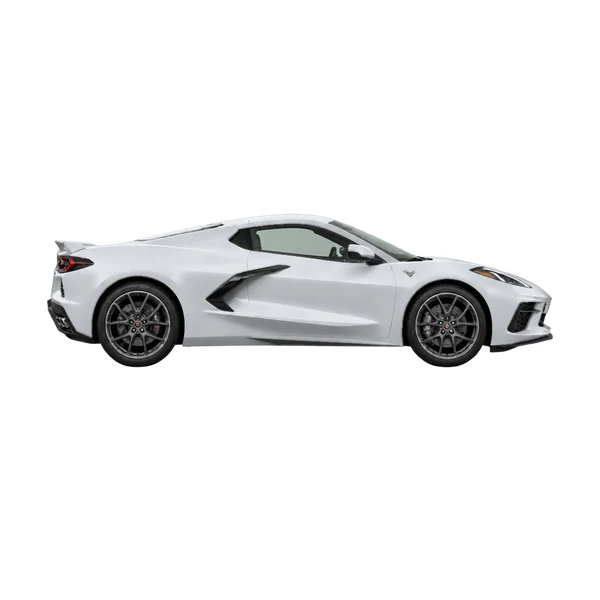 Chevrolet Corvette E-Ray 2025 en plateado, vista lateral (hacia la derecha)