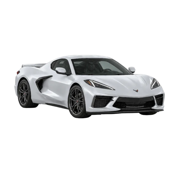 Chevrolet Corvette E-Ray 2026 en plateado, vista tres cuartos frontal (mirando a la derecha)