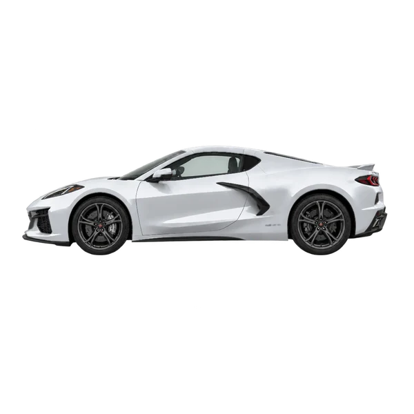 Chevrolet Corvette E-Ray 2026 en plateado, vista lateral (mirando a la izquierda)