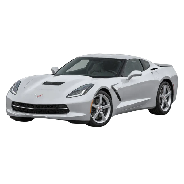 Chevrolet Corvette 2015 باللون فضي، منظر منظر أمامي بزاوية ثلاثة أرباع (متجه لليسار)