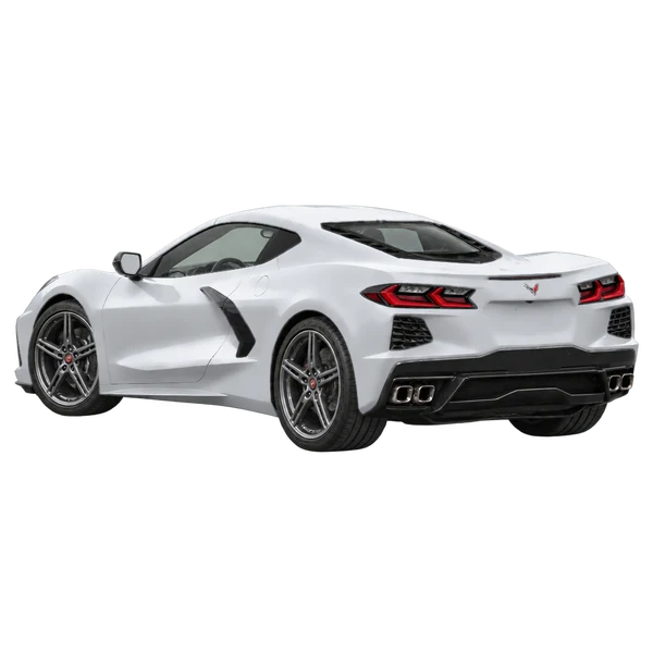 Chevrolet Corvette 2020 باللون فضي، منظر ثلاثة أرباع خلفي (باتجاه اليسار)