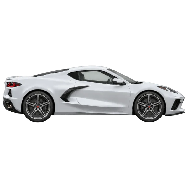 Chevrolet Corvette 2020 باللون فضي، منظر منظر جانبي (باتجاه اليمين)