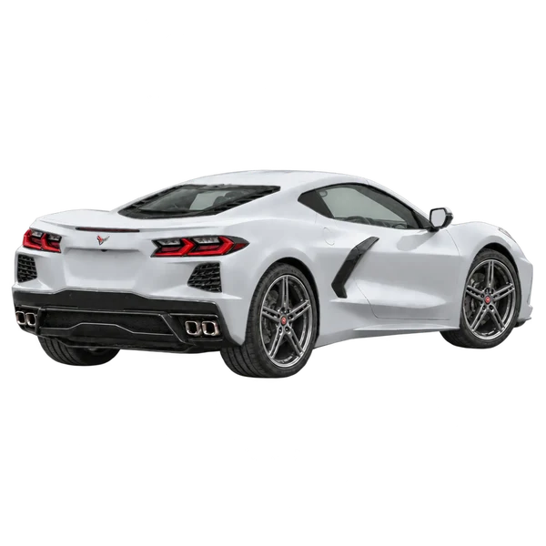 Chevrolet Corvette 2021 en plateado, vista tres cuartos trasero (mirando a la derecha)