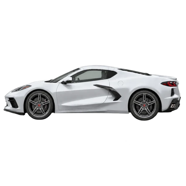 Chevrolet Corvette 2021 en plateado, vista lateral (mirando a la izquierda)