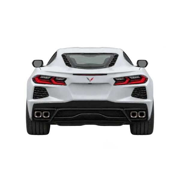 Chevrolet Corvette 2022 باللون فضي، منظر من الخلف