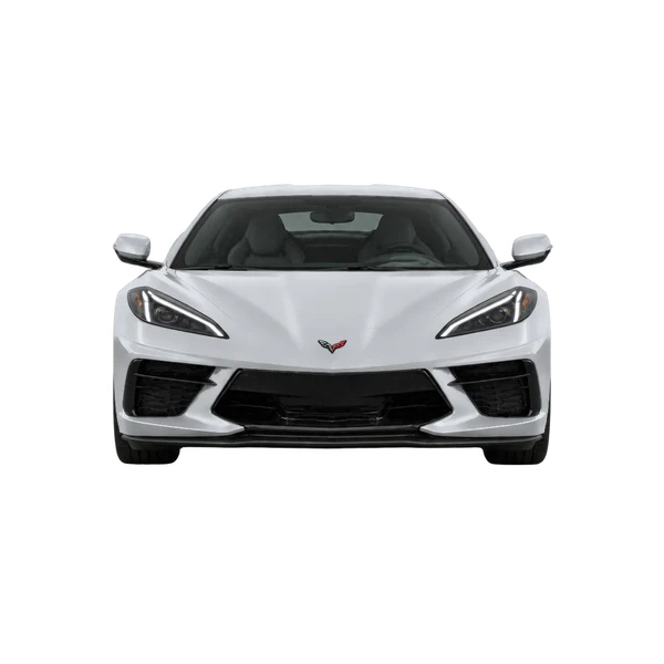 Chevrolet Corvette 2023 باللون فضي، منظر أمامي