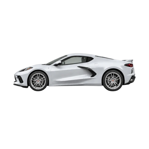 Chevrolet Corvette 2023 باللون فضي، منظر جانبي (متجه إلى اليسار)
