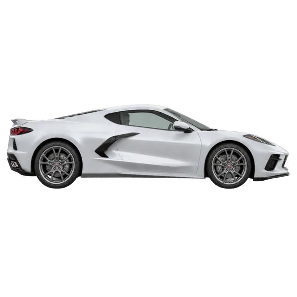 Chevrolet Corvette 2024 باللون فضي، منظر منظر جانبي (باتجاه اليمين)
