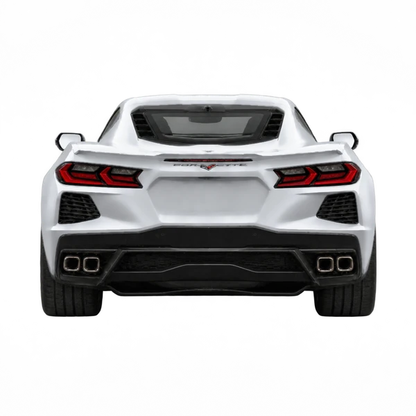 Chevrolet Corvette 2025 باللون فضي، منظر من الخلف