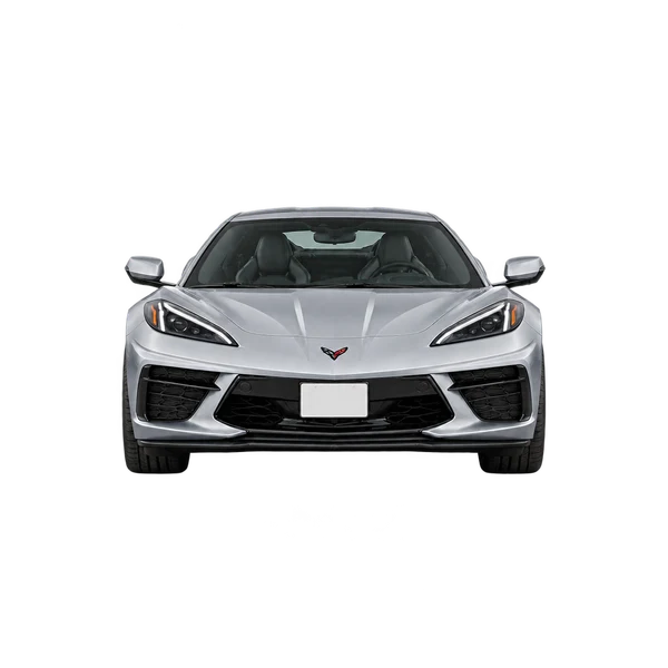 Chevrolet Corvette 2026 en plateado, vista frontal