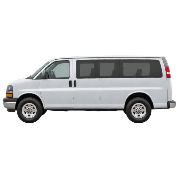Chevrolet Express 2016 باللون فضي، منظر جانبي (متجه إلى اليسار)