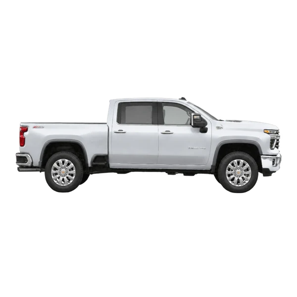 Chevrolet Silverado HD 2025 argent, vue profil (tourné vers la droite)