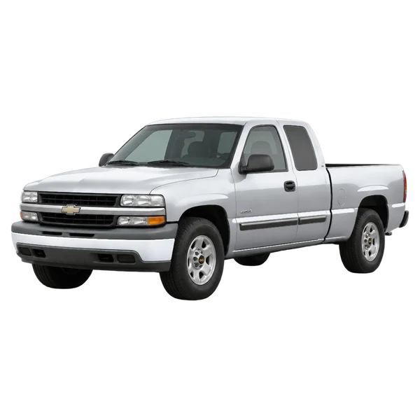 Chevrolet Silverado 2000 prata, vista dianteira em três quartos (voltada para a esquerda)