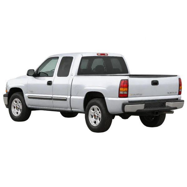 Chevrolet Silverado 2000 prata, vista três quartos traseira (voltada para a esquerda)