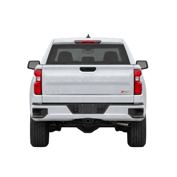 Chevrolet Silverado 2022 en plateado, vista trasera
