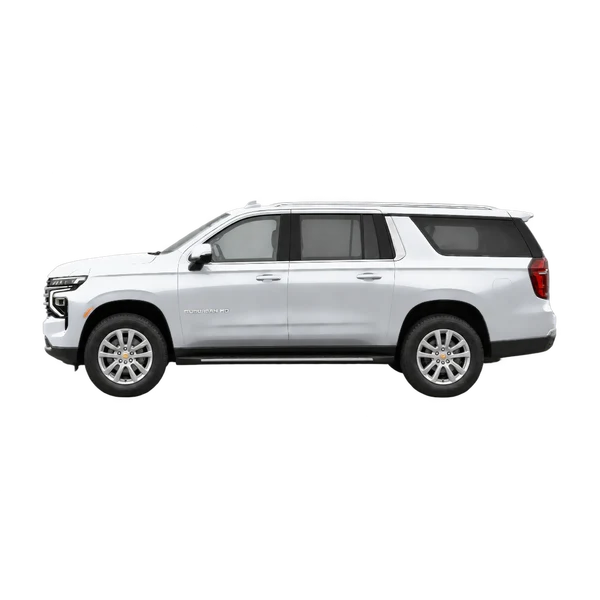 Chevrolet Suburban HD 2026 باللون فضي، منظر جانبي (متجه إلى اليسار)