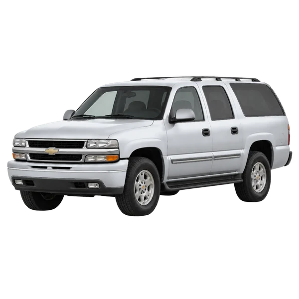 Chevrolet Suburban 2000 prata, vista dianteira em três quartos (voltada para a esquerda)