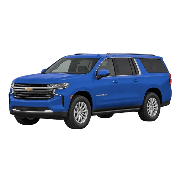 Chevrolet Suburban 2021 azul, vista dianteira em três quartos (voltada para a esquerda)