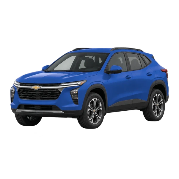 Chevrolet Trax 2024 azul, vista dianteira em três quartos (voltada para a esquerda)