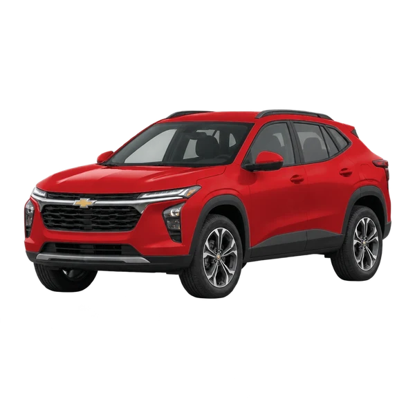 red 2027 Chevrolet Trax front three-quarter (facing left) view
