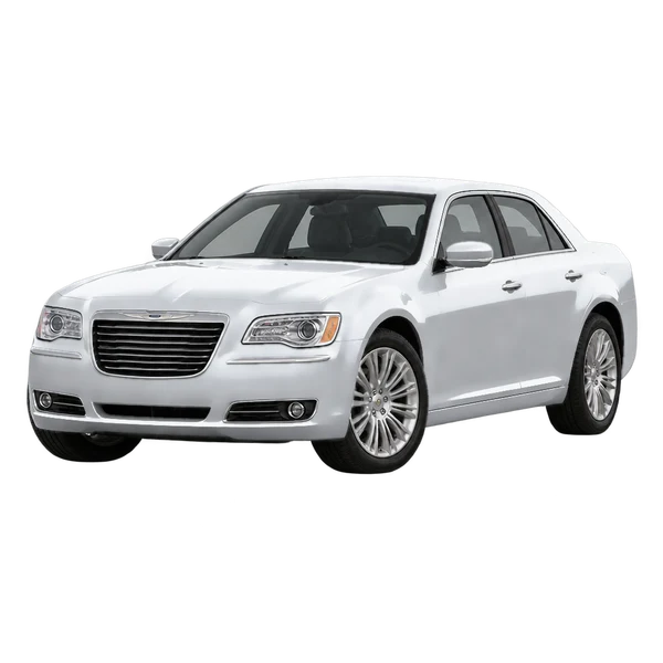Chrysler 300C 2014 en plateado, vista frontal tres cuartos (hacia la izquierda)