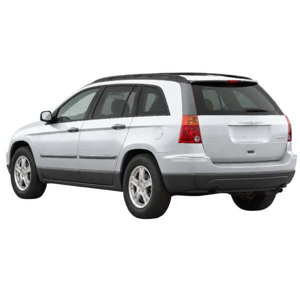 Chrysler Pacifica 2008 prata, vista três quartos traseira (voltada para a esquerda)