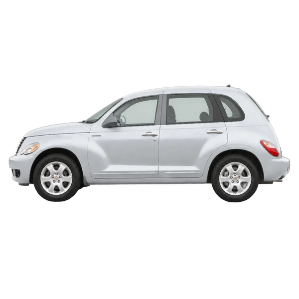 Chrysler PT Cruiser 2009 باللون فضي، منظر جانبي (متجه إلى اليسار)