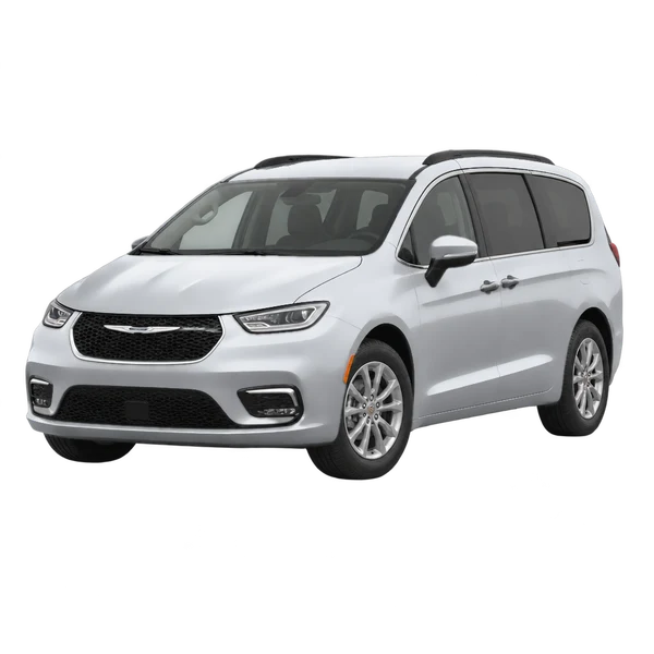 Chrysler Voyager 2024 prata, vista dianteira em três quartos (voltada para a esquerda)