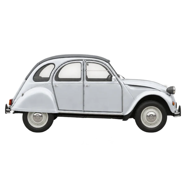 Citroën 2CV 2026 prata, vista lateral (voltada para a direita)