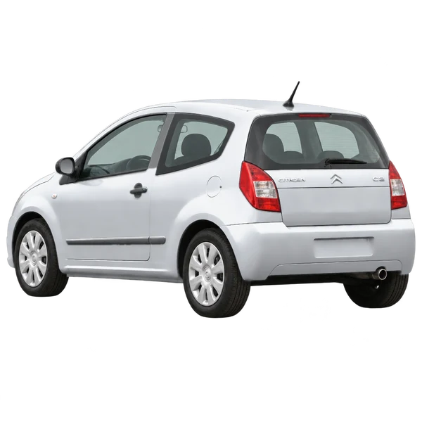 Citroën C2 2010 argent, vue trois-quarts arrière (orienté vers la gauche)