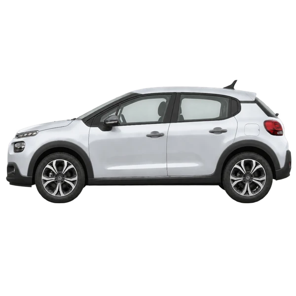 Citroën C3 Max 2025 باللون فضي، منظر جانبي (متجه إلى اليسار)