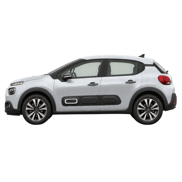 Citroën C3 Turbo 2024 باللون فضي، منظر جانبي (متجه إلى اليسار)