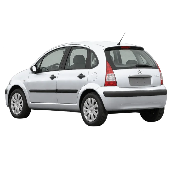 2004 Citroën C3 in Silber, Ansicht: Dreiviertelansicht von hinten (nach links gerichtet)