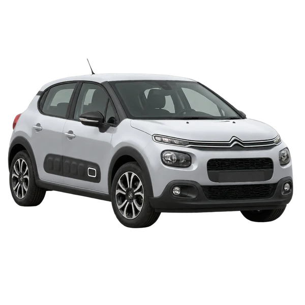 Citroën C3 2019 باللون فضي، منظر منظر أمامي بزاوية ثلاثة أرباع (متجه لليسار)