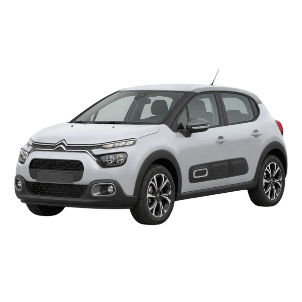 Citroën C3 2021 en plateado, vista frontal tres cuartos (hacia la izquierda)