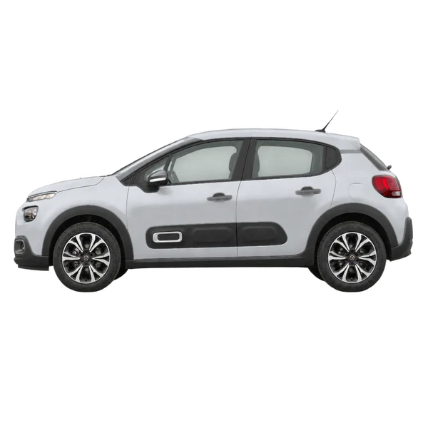 Citroën C3 2021 en plateado, vista lateral (hacia la derecha)