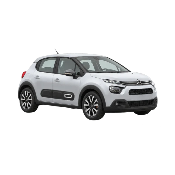 Citroën C3 2022 باللون فضي، منظر زاوية ثلاثة أرباع أمامية (باتجاه اليمين)