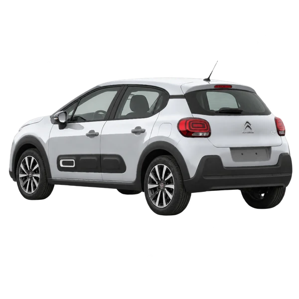 Citroën C3 2022 باللون فضي، منظر ثلاثة أرباع خلفي (باتجاه اليسار)