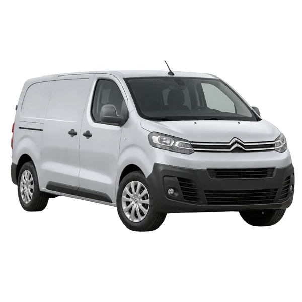 silver 2023 Citroën Dispatch front three-quarter (facing left) view