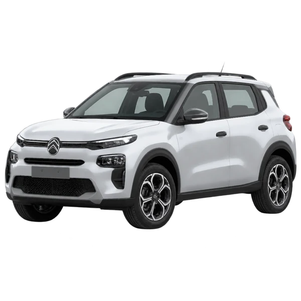 Citroën E-C3 2025 باللون فضي، منظر منظر أمامي بزاوية ثلاثة أرباع (متجه لليسار)