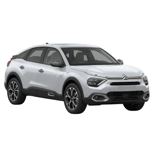 Citroën E-C4 2022 باللون فضي، منظر منظر أمامي بزاوية ثلاثة أرباع (متجه لليسار)