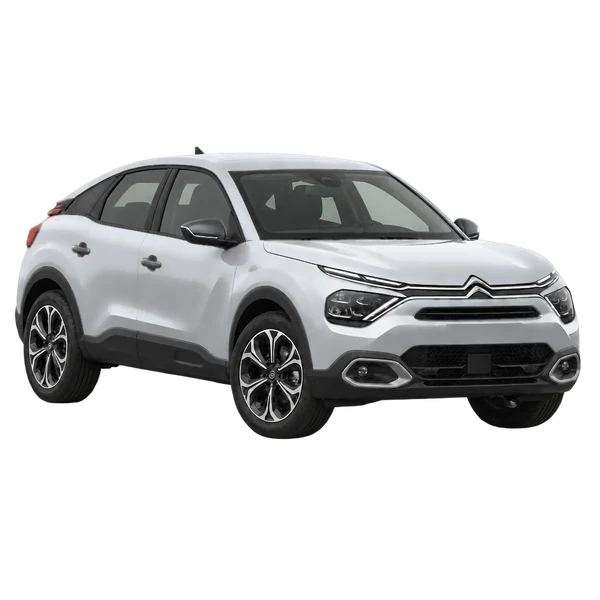 Citroën E-C4 2023 باللون فضي، منظر زاوية ثلاثة أرباع أمامية (باتجاه اليمين)