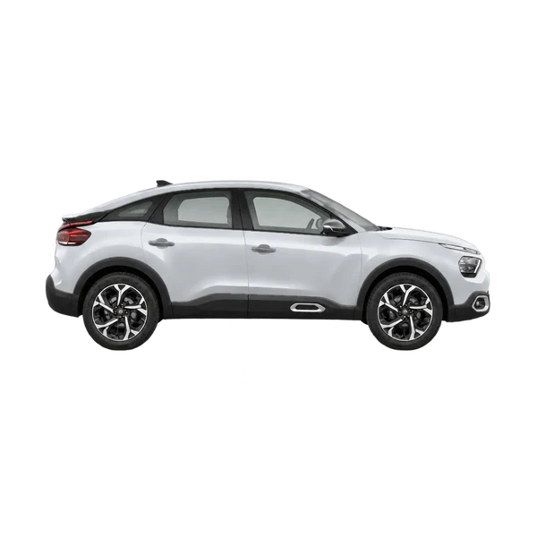 Citroën E-C4 2023 باللون فضي، منظر منظر جانبي (باتجاه اليمين)