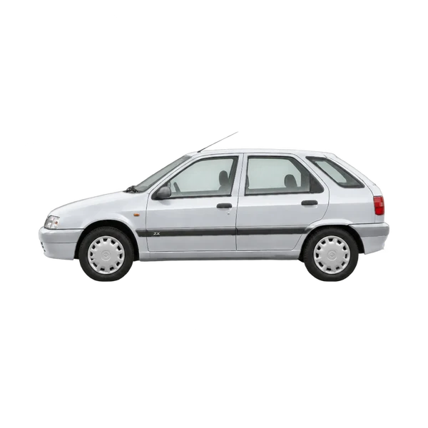 Citroën ZX 1.4I 1997 باللون فضي، منظر جانبي (متجه إلى اليسار)