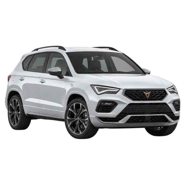 Cupra Ateca 2021 باللون فضي، منظر منظر أمامي بزاوية ثلاثة أرباع (متجه لليسار)